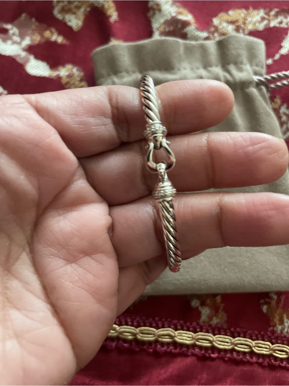 David Yurman Silver Cable Bracelet with Pave Diamonds